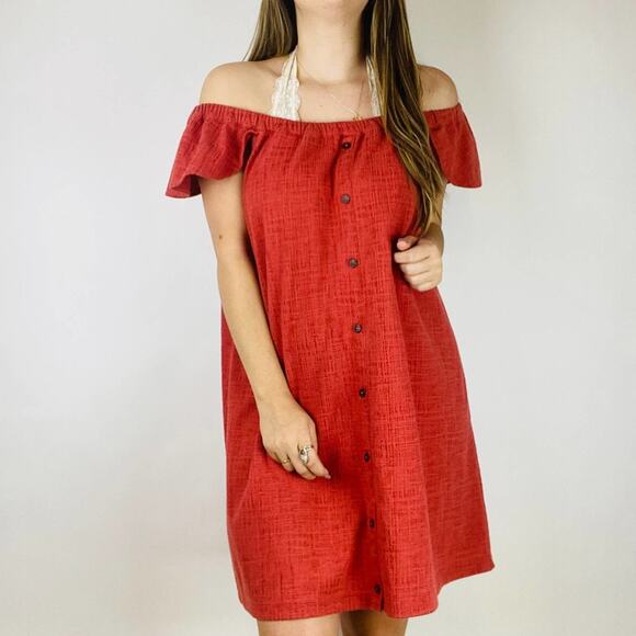 Madewell pink Off Shoulder Ruffle Button Dress - Picture 2 of 6